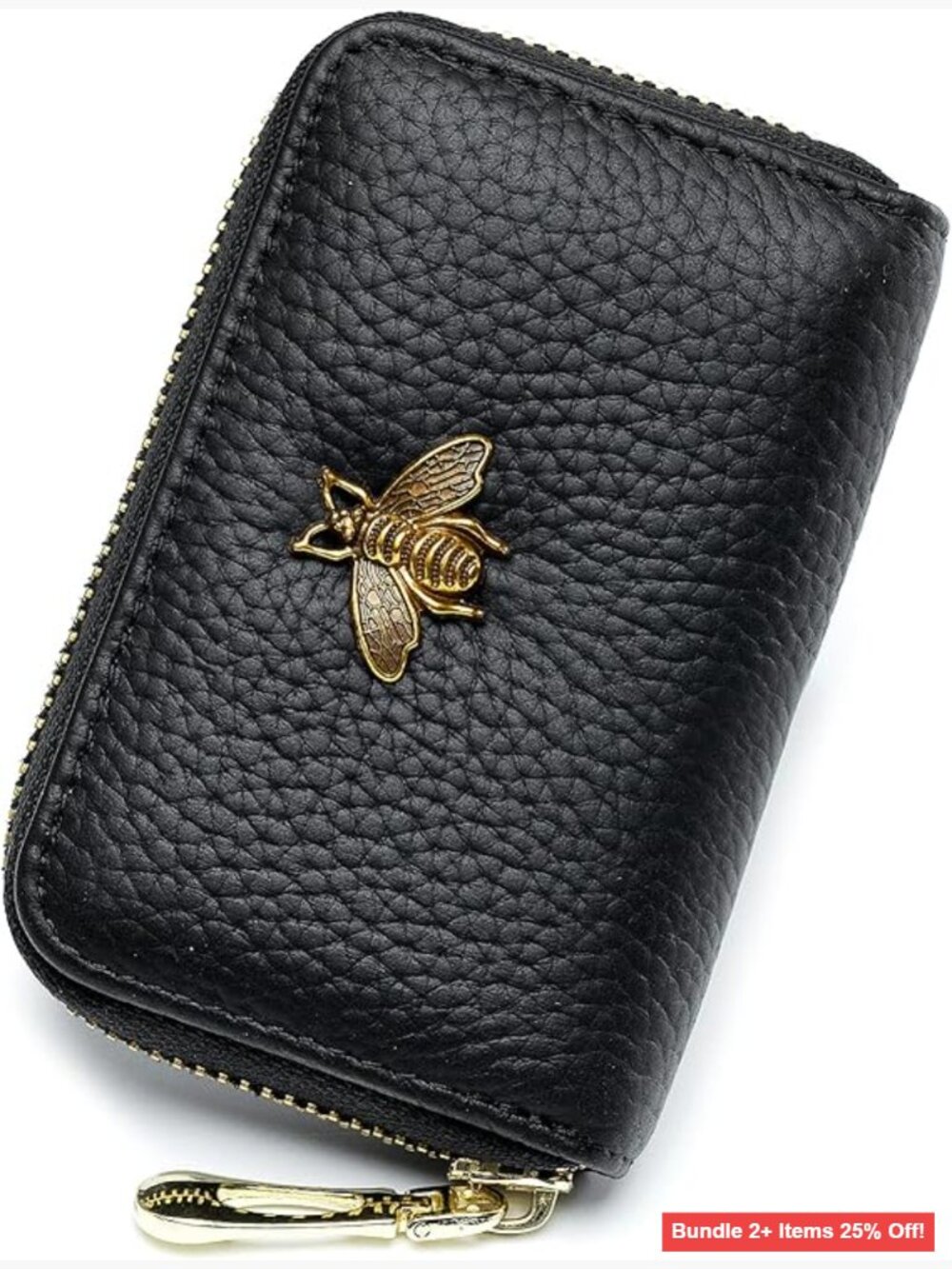 Small Leather RFID Blocking Zipper Card Case Wallet with 12 Slots